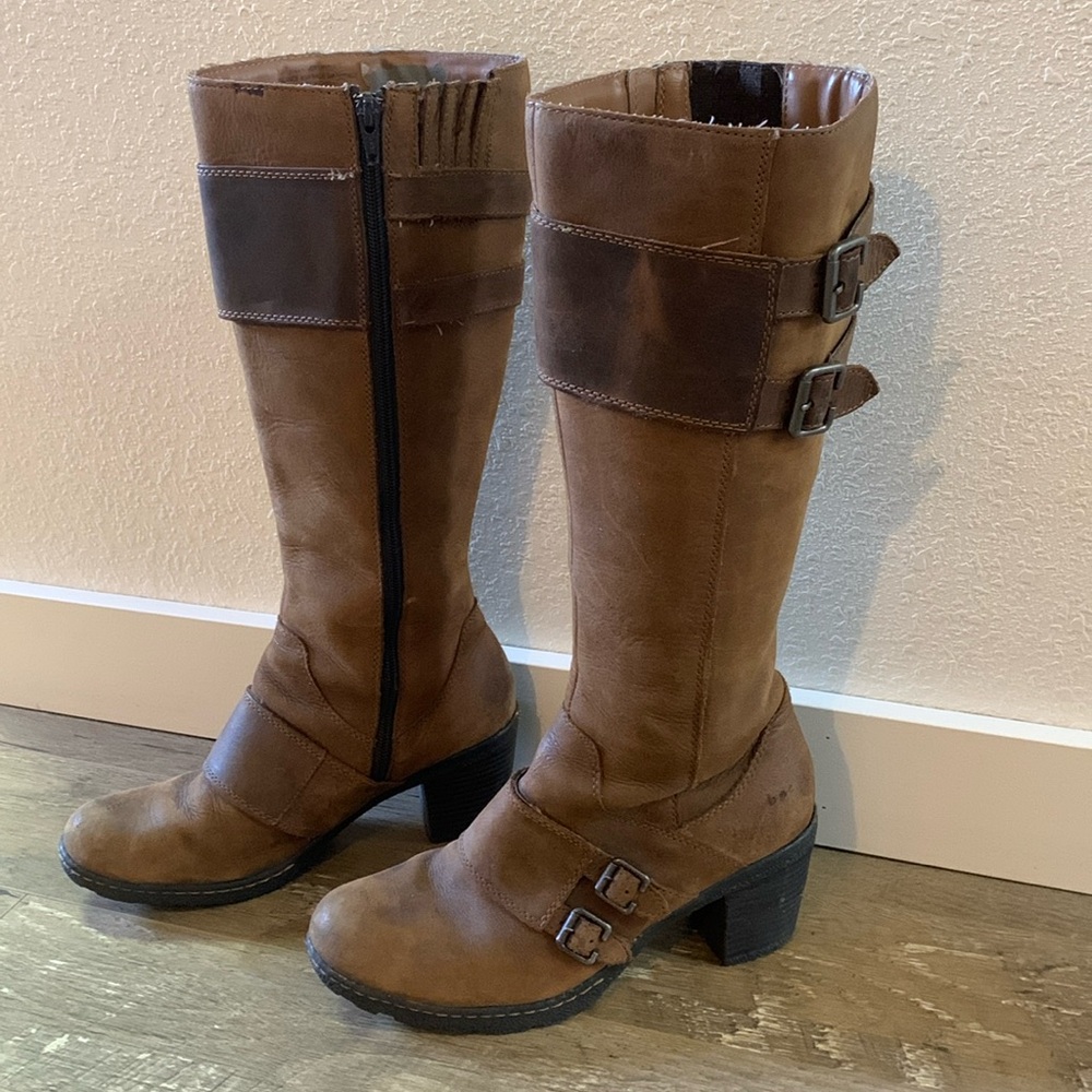 b.o.c. Born Concept Tall Brown Leather Boots with Buckle Accents